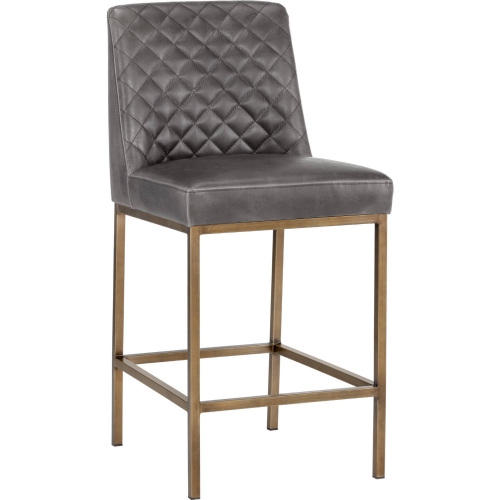 Leighland Counter Stool in Overcast Grey Leatherette & Brass